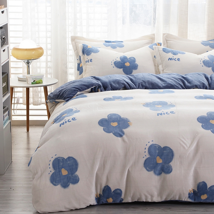 91家纺网 家纺一手货源 找家纺 宝薇 2025新款加厚保暖简约风小版印花牛奶绒四件套 花韵