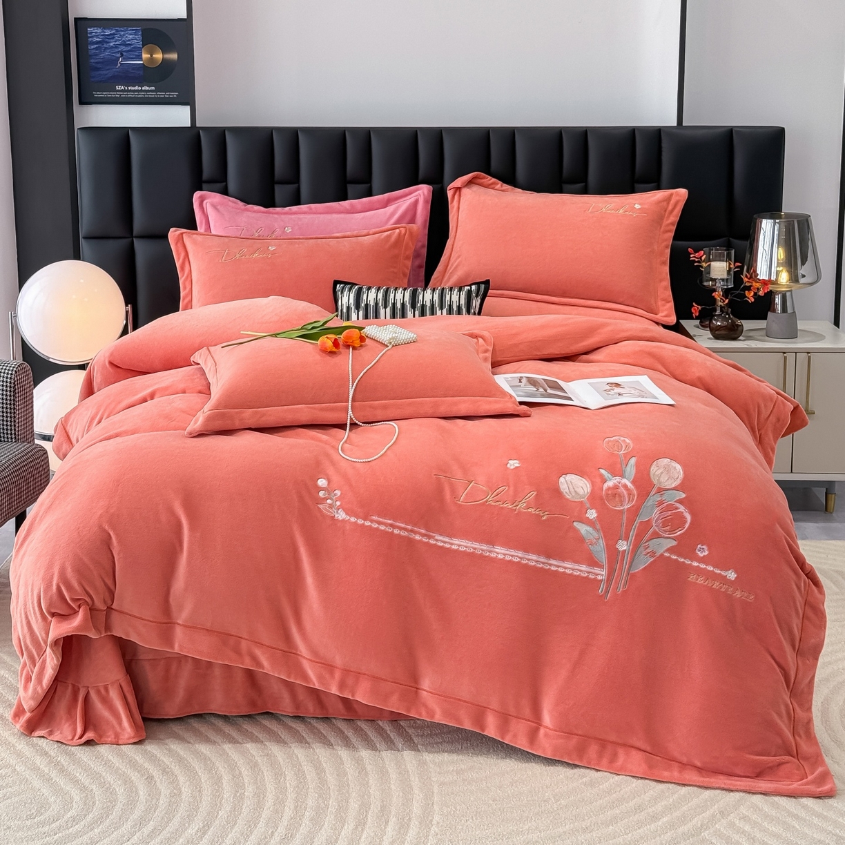 91家纺网 家纺一手货源 找家纺 （总）优姿家纺 2025新款10斤牛奶绒宽边绣花保暖四件套-郁金花香