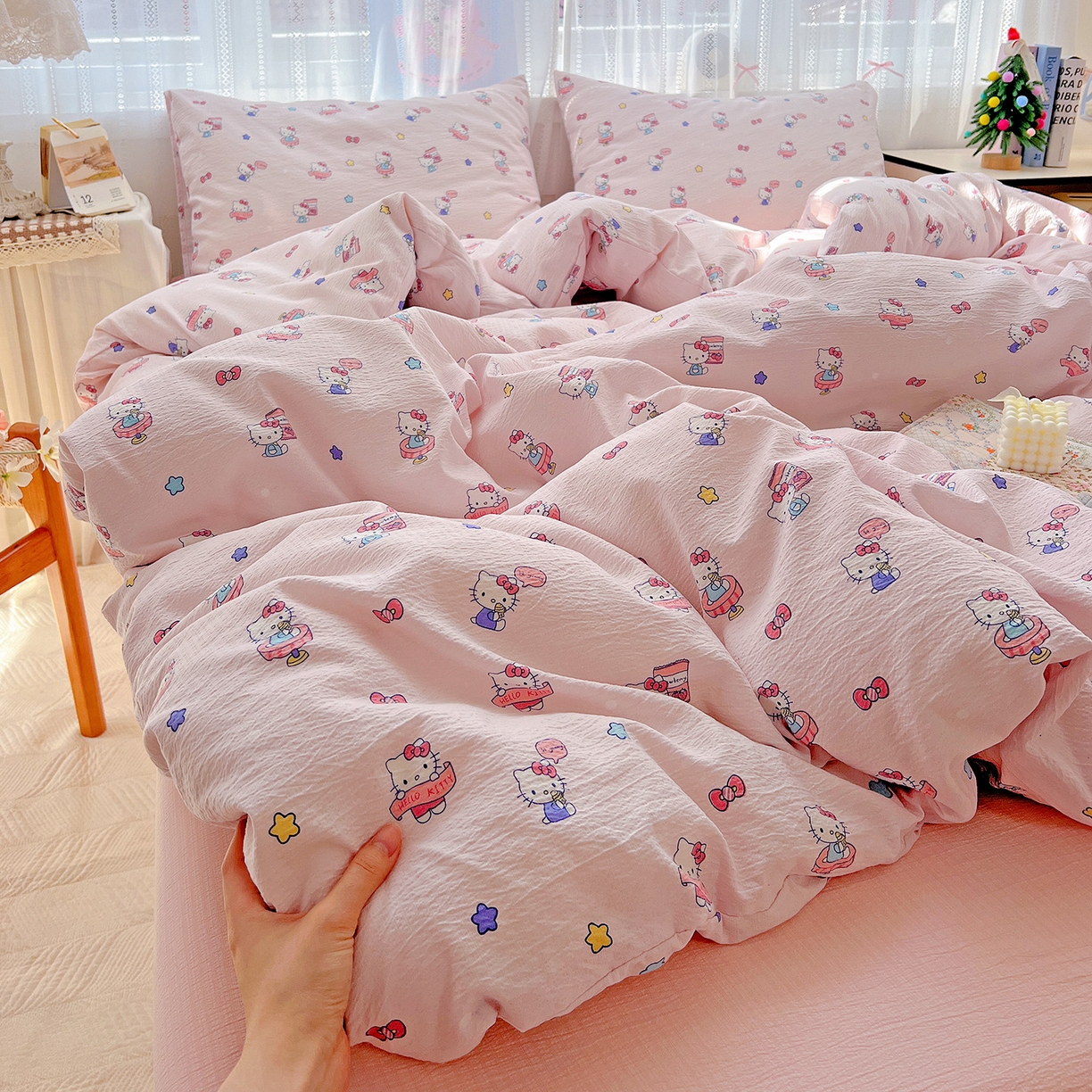 奈颜 2025新款三丽鸥爆款云感双层纱印花四件套学生宿舍三件套-含防伪吊牌-提供买家秀 梦幻KT