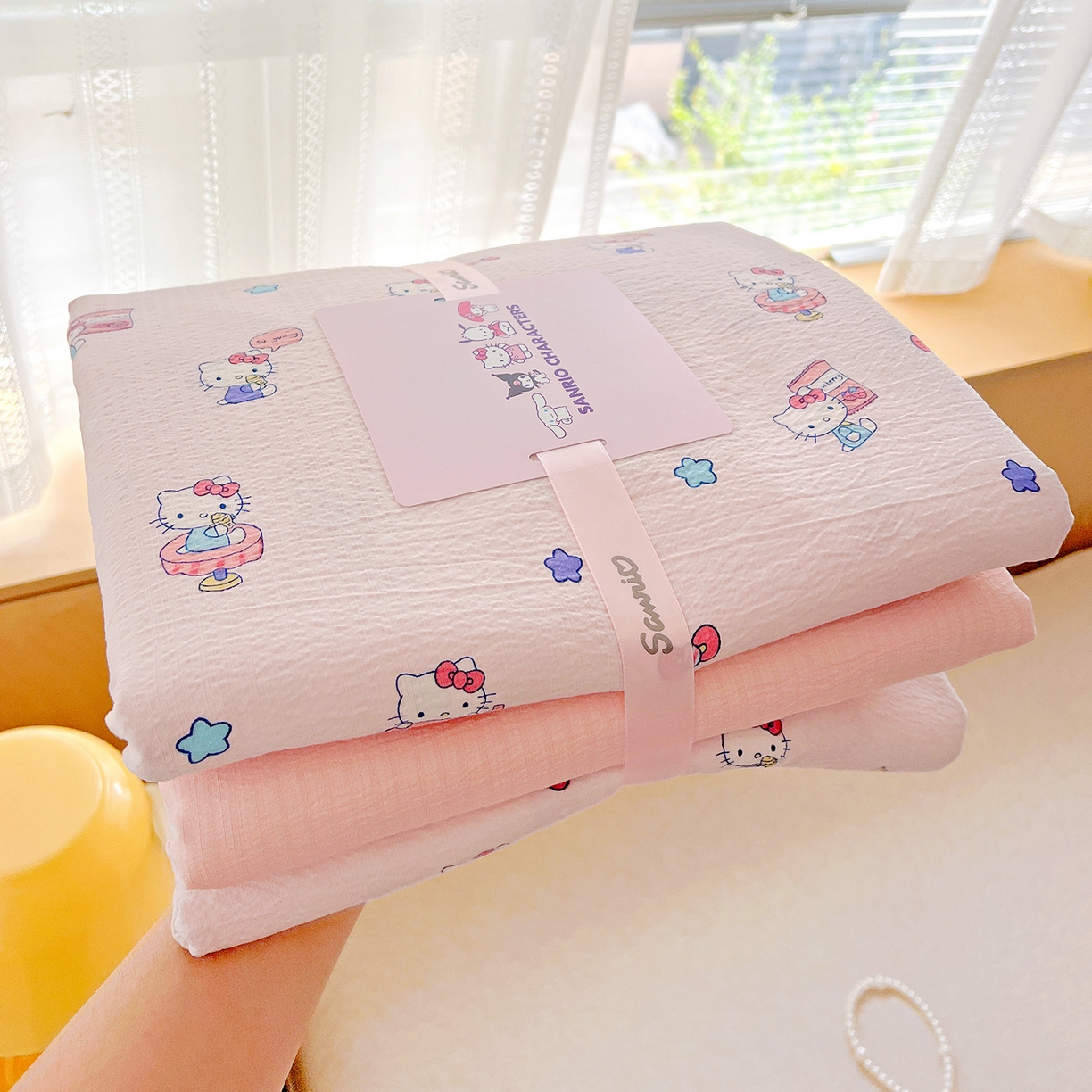 91家纺网 家纺一手货源 找家纺 奈颜 2025新款三丽鸥爆款云感双层纱印花四件套学生宿舍三件套-含防伪吊牌-提供买家秀 梦幻KT