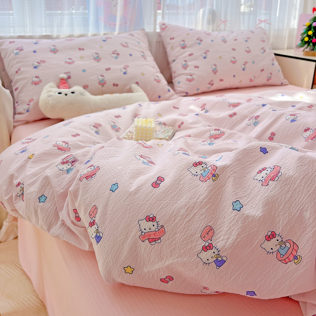 91家纺网 家纺一手货源 找家纺 奈颜 2025新款三丽鸥爆款云感双层纱印花四件套学生宿舍三件套-含防伪吊牌-提供买家秀 梦幻KT