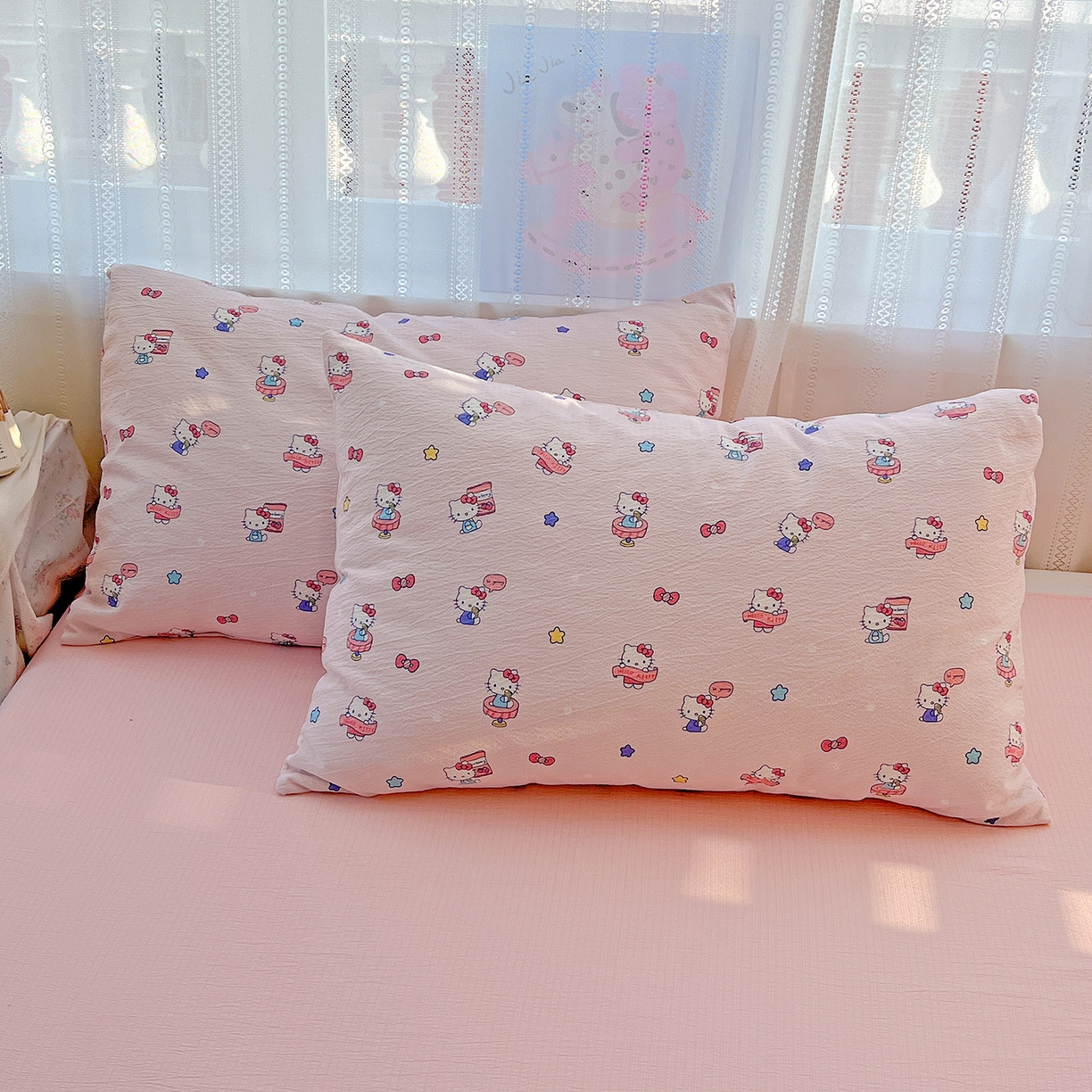 91家纺网 家纺一手货源 找家纺 奈颜 2025新款三丽鸥爆款云感双层纱印花四件套学生宿舍三件套-含防伪吊牌-提供买家秀 梦幻KT