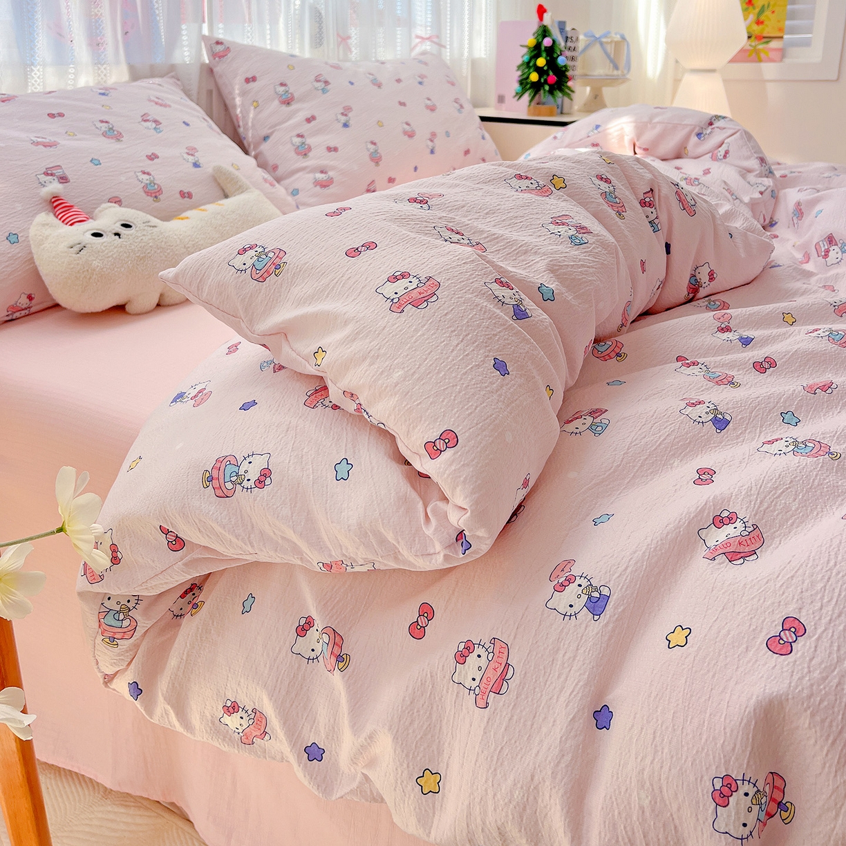 91家纺网 家纺一手货源 找家纺 奈颜 2025新款三丽鸥爆款云感双层纱印花四件套学生宿舍三件套-含防伪吊牌-提供买家秀 梦幻KT