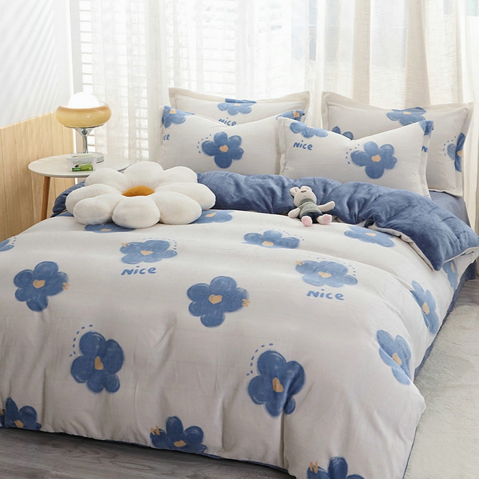 91家纺网 家纺一手货源 找家纺 宝薇 2025新款加厚保暖简约风小版印花牛奶绒四件套 花韵