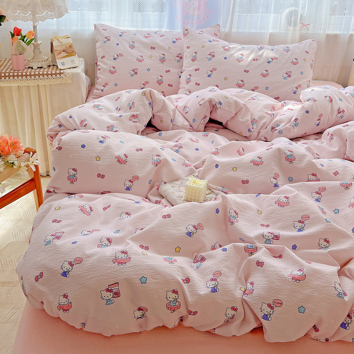 91家纺网 家纺一手货源 找家纺 奈颜 2025新款三丽鸥爆款云感双层纱印花四件套学生宿舍三件套-含防伪吊牌-提供买家秀 梦幻KT