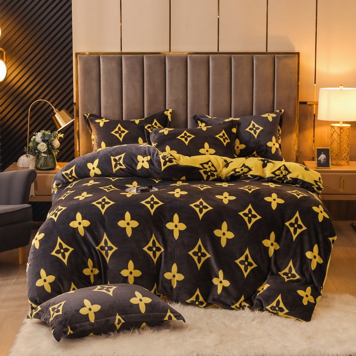 91家纺网 家纺一手货源 找家纺 宝薇 2025新款加厚保暖简约风小版印花牛奶绒四件套 大咖