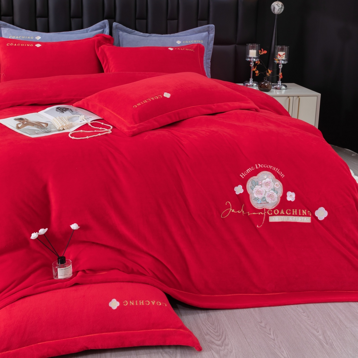 91家纺网 家纺一手货源 找家纺 （总）优姿家纺 2025新款10斤牛奶绒宽边绣花保暖四件套-田园印象