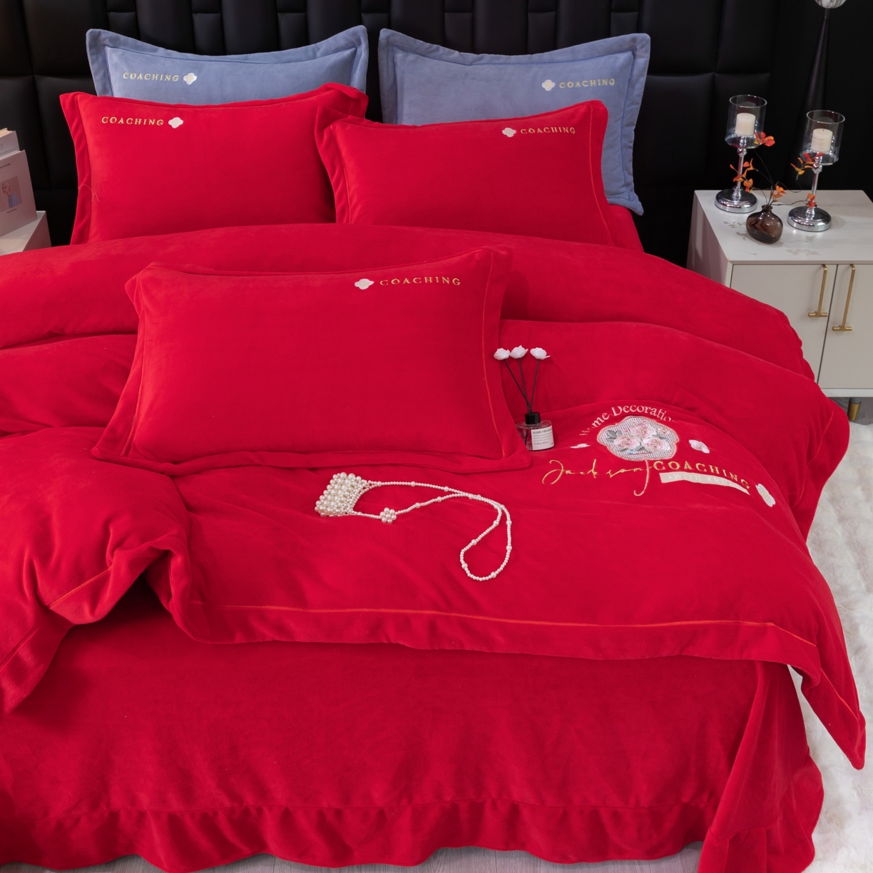 91家纺网 家纺一手货源 找家纺 （总）优姿家纺 2025新款10斤牛奶绒宽边绣花保暖四件套-田园印象