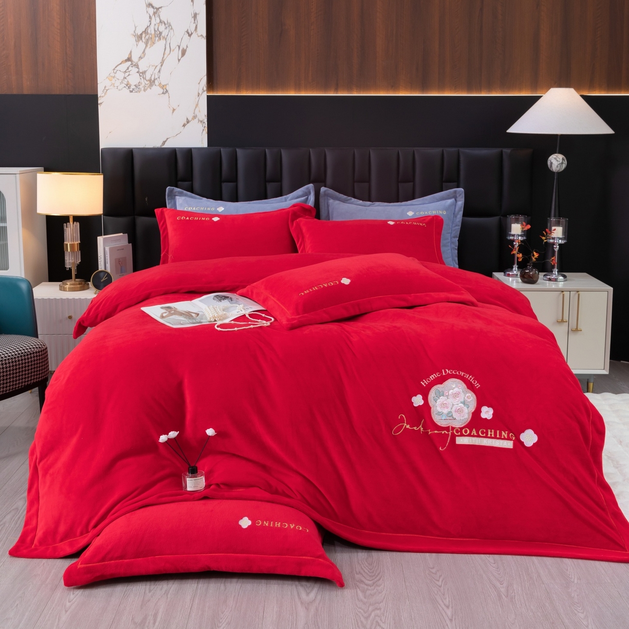 91家纺网 家纺一手货源 找家纺 （总）优姿家纺 2025新款10斤牛奶绒宽边绣花保暖四件套-田园印象