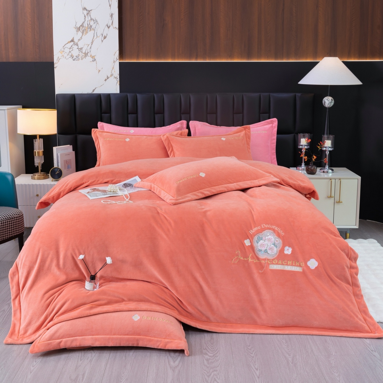 91家纺网 家纺一手货源 找家纺 （总）优姿家纺 2025新款10斤牛奶绒宽边绣花保暖四件套-田园印象