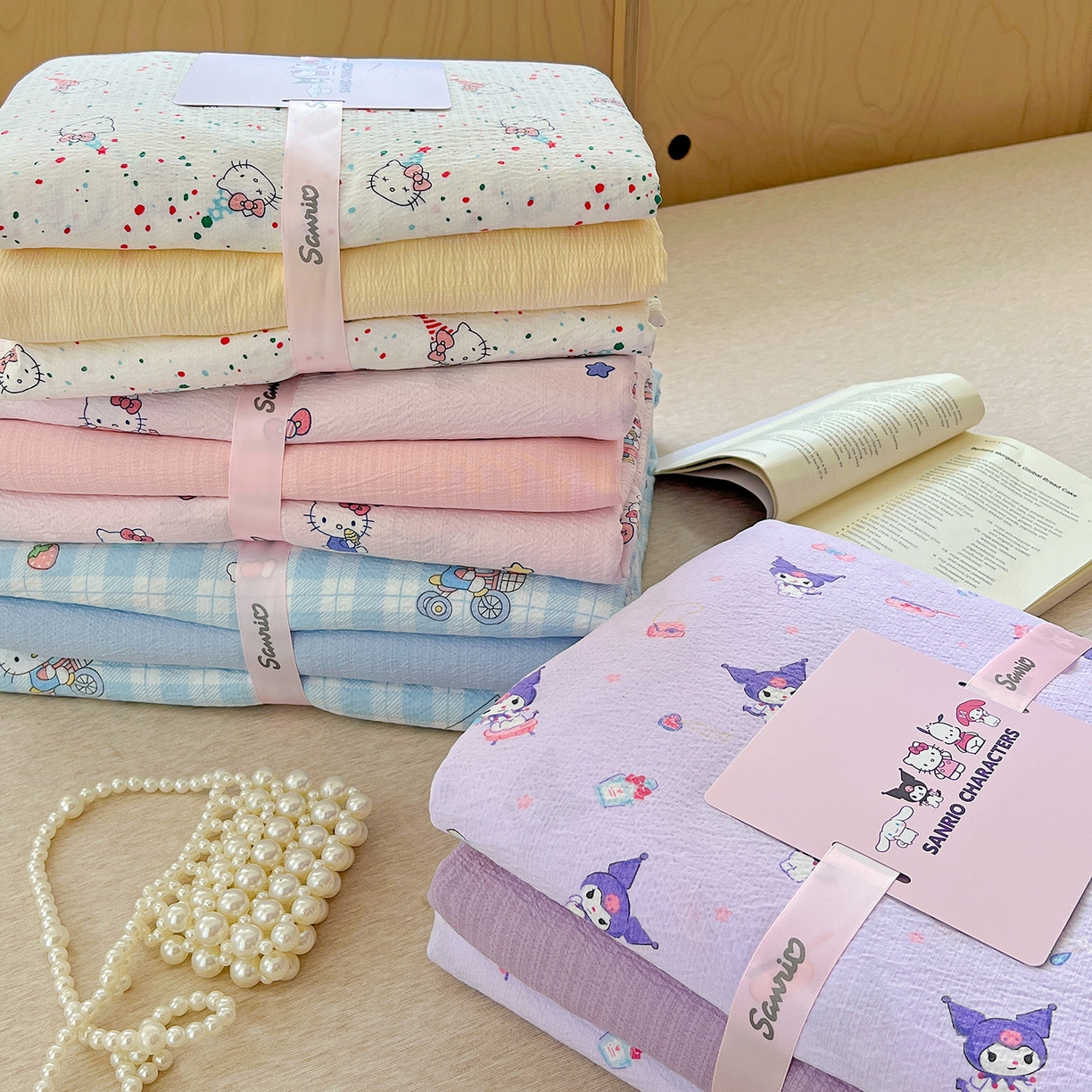 91家纺网 家纺一手货源 找家纺 （总）奈颜 2025新款三丽鸥爆款云感双层纱印花四件套学生宿舍三件套-含防伪吊牌-叠拍图