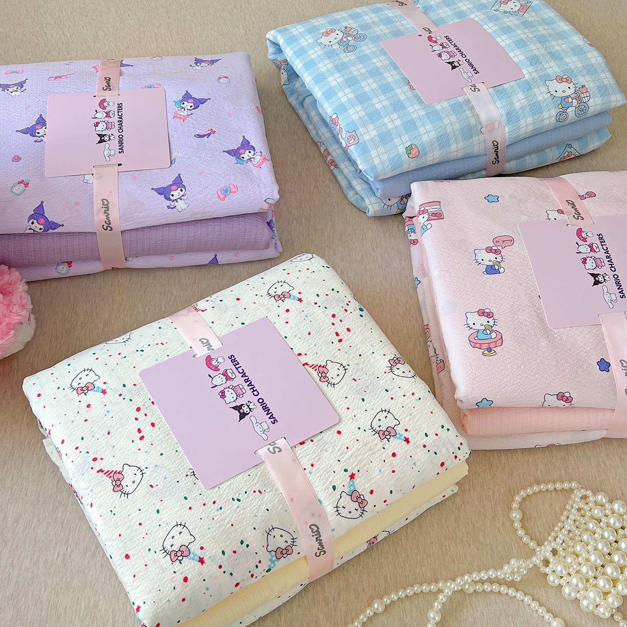 91家纺网 家纺一手货源 找家纺 （总）奈颜 2025新款三丽鸥爆款云感双层纱印花四件套学生宿舍三件套-含防伪吊牌-叠拍图