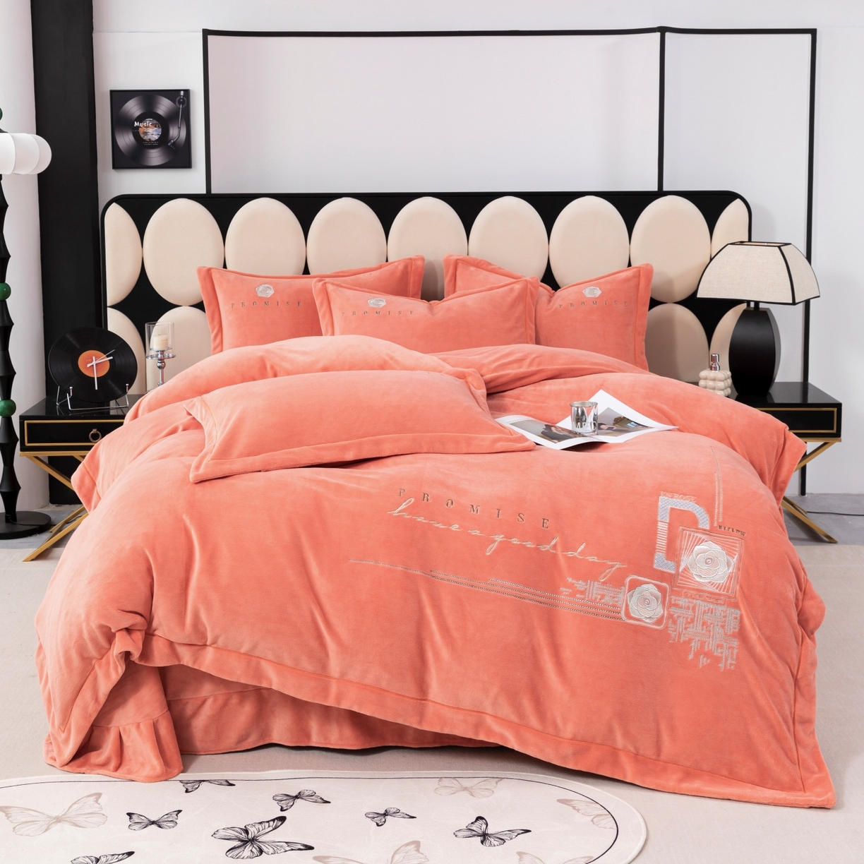 91家纺网 家纺一手货源 找家纺 优姿家纺 2025新款10斤牛奶绒宽边绣花保暖四件套-简单生活 简单生活-桔