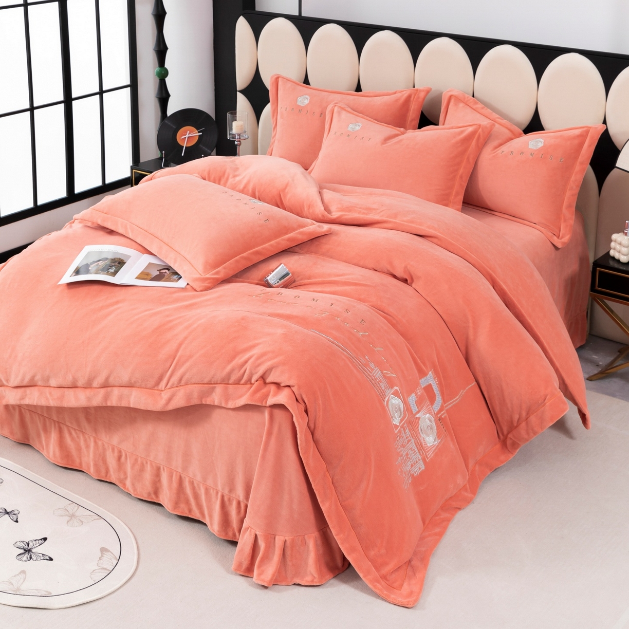 优姿家纺 2025新款10斤牛奶绒宽边绣花保暖四件套-简单生活 简单生活-桔