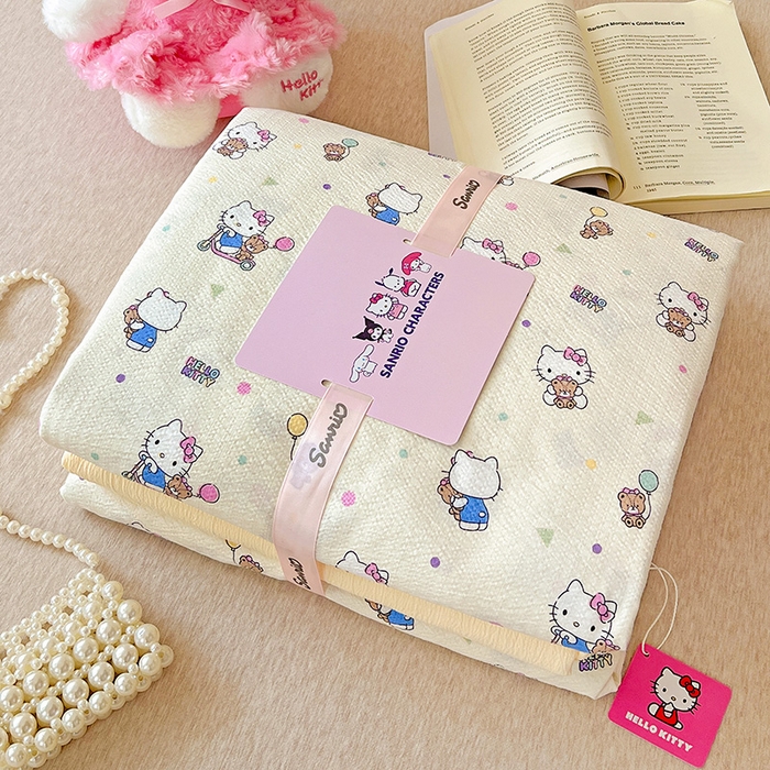 91家纺网 家纺一手货源 找家纺 奈颜 2025新款三丽鸥爆款云感双层纱印花四件套学生宿舍三件套-含防伪吊牌-叠拍图 KT派对