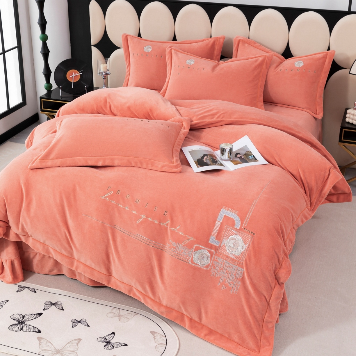 91家纺网 家纺一手货源 找家纺 优姿家纺 2025新款10斤牛奶绒宽边绣花保暖四件套-简单生活 简单生活-桔