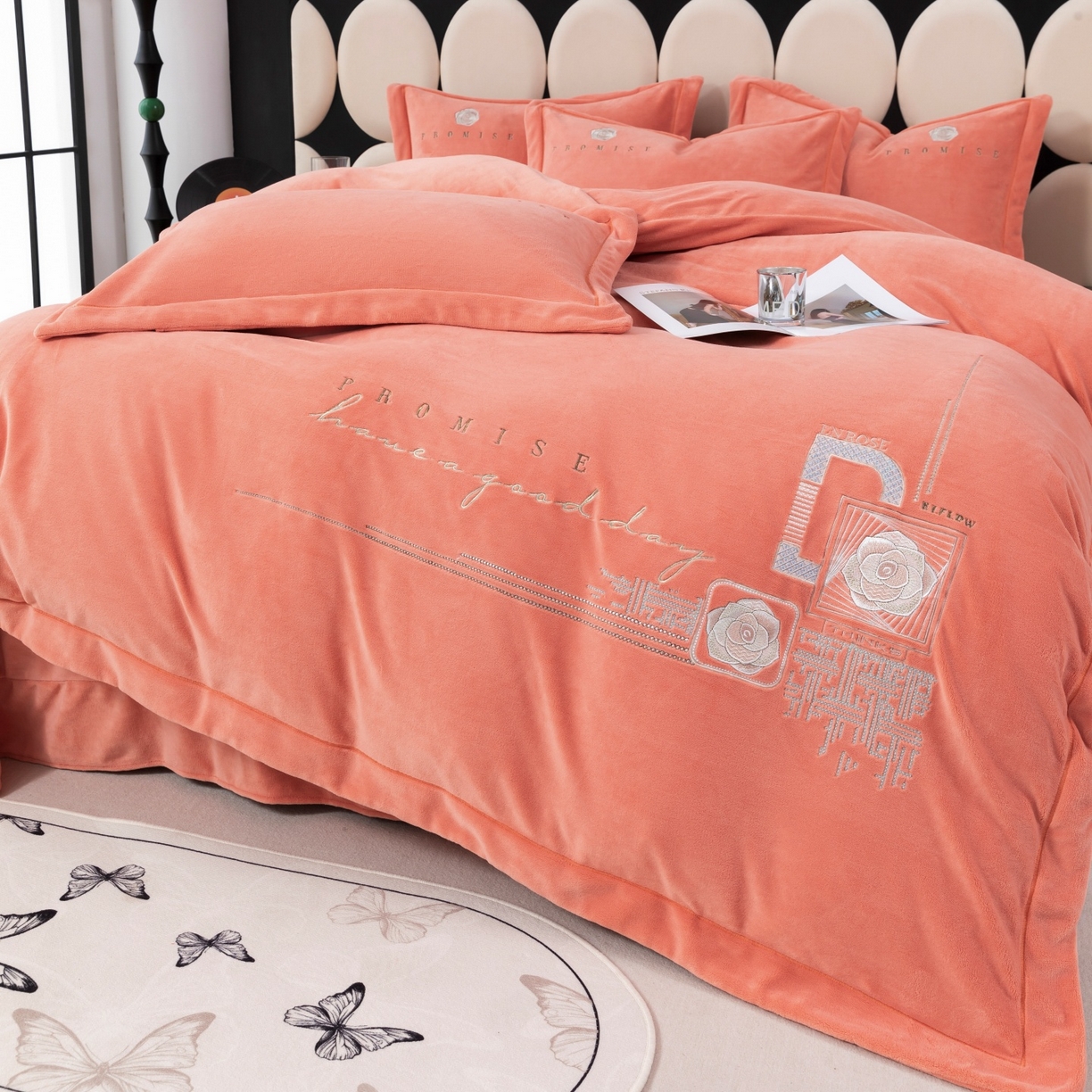 91家纺网 家纺一手货源 找家纺 优姿家纺 2025新款10斤牛奶绒宽边绣花保暖四件套-简单生活 简单生活-桔