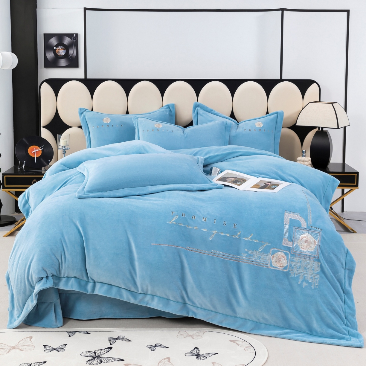 91家纺网 家纺一手货源 找家纺 优姿家纺 2025新款10斤牛奶绒宽边绣花保暖四件套-简单生活 简单生活-天兰