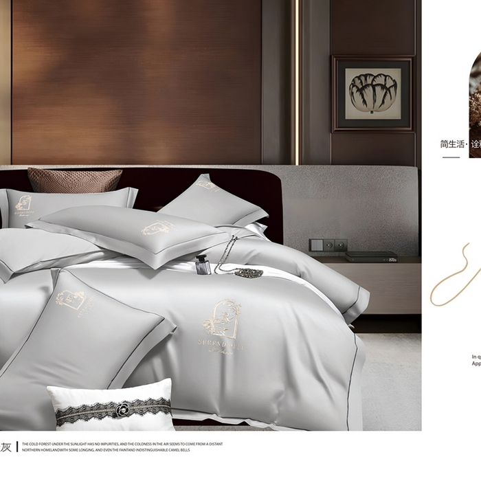 91家纺网 家纺一手货源 找家纺 （总）2025新款60s支贡缎长绒棉刺绣花四件套纯棉全棉100%棉轻奢风四件套