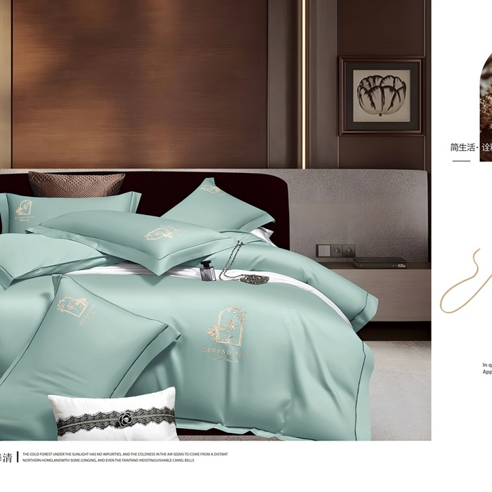 91家纺网 家纺一手货源 找家纺 （总）2025新款60s支贡缎长绒棉刺绣花四件套纯棉全棉100%棉轻奢风四件套