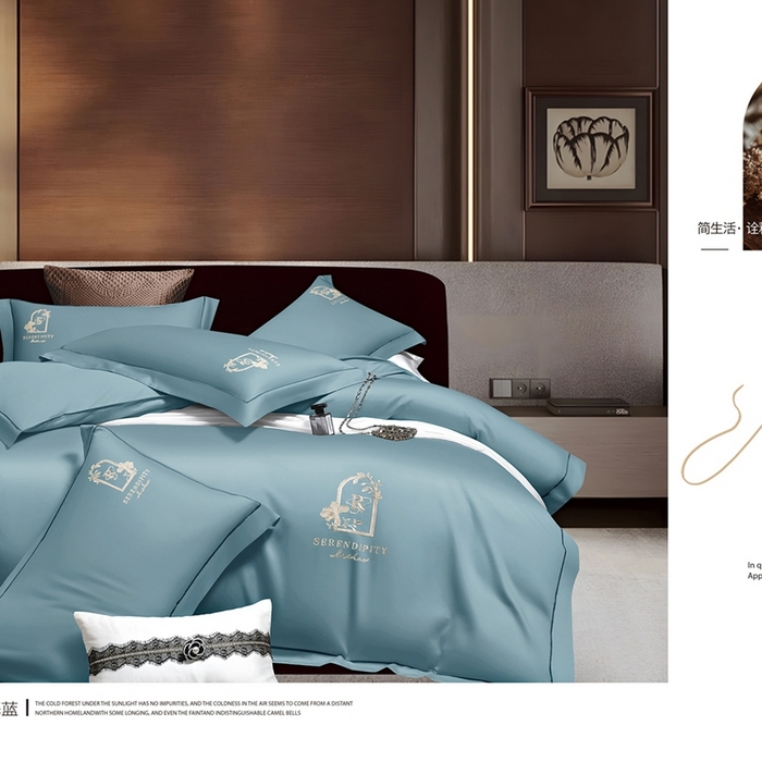 91家纺网 家纺一手货源 找家纺 （总）2025新款60s支贡缎长绒棉刺绣花四件套纯棉全棉100%棉轻奢风四件套