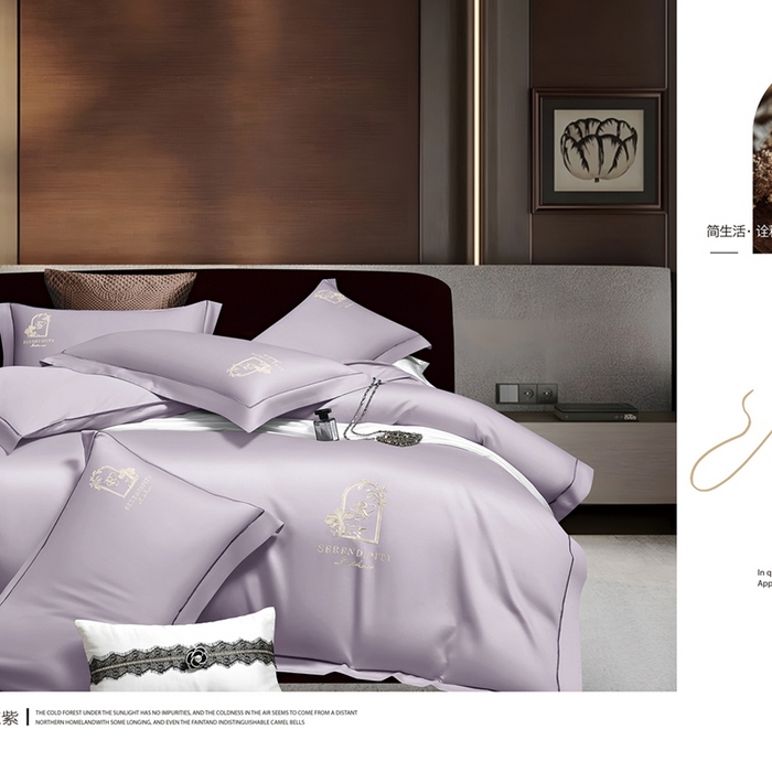 91家纺网 家纺一手货源 找家纺 （总）2025新款60s支贡缎长绒棉刺绣花四件套纯棉全棉100%棉轻奢风四件套