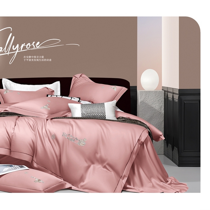 91家纺网 家纺一手货源 找家纺 （总）2025新款60s支贡缎长绒棉刺绣花四件套纯棉全棉100%棉轻奢风四件套