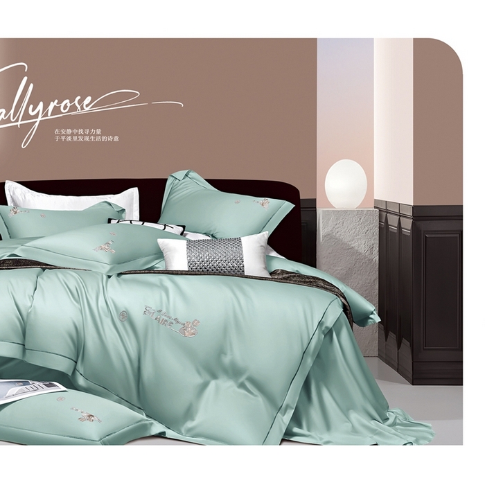 91家纺网 家纺一手货源 找家纺 （总）2025新款60s支贡缎长绒棉刺绣花四件套纯棉全棉100%棉轻奢风四件套