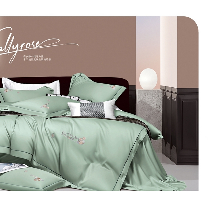 91家纺网 家纺一手货源 找家纺 （总）2025新款60s支贡缎长绒棉刺绣花四件套纯棉全棉100%棉轻奢风四件套