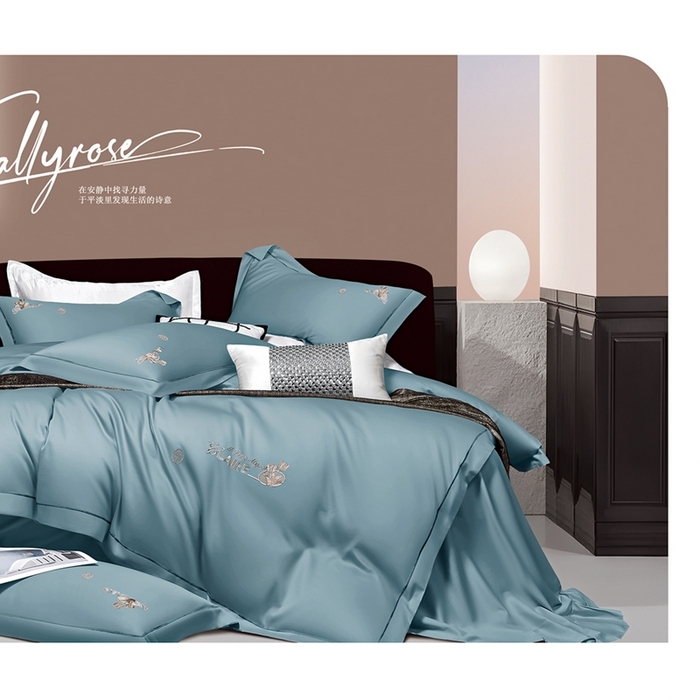 91家纺网 家纺一手货源 找家纺 （总）2025新款60s支贡缎长绒棉刺绣花四件套纯棉全棉100%棉轻奢风四件套