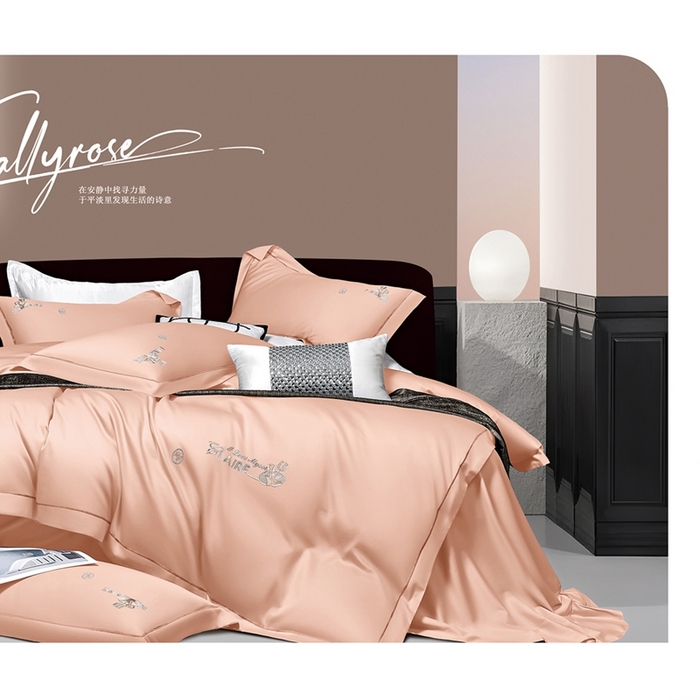 91家纺网 家纺一手货源 找家纺 （总）2025新款60s支贡缎长绒棉刺绣花四件套纯棉全棉100%棉轻奢风四件套