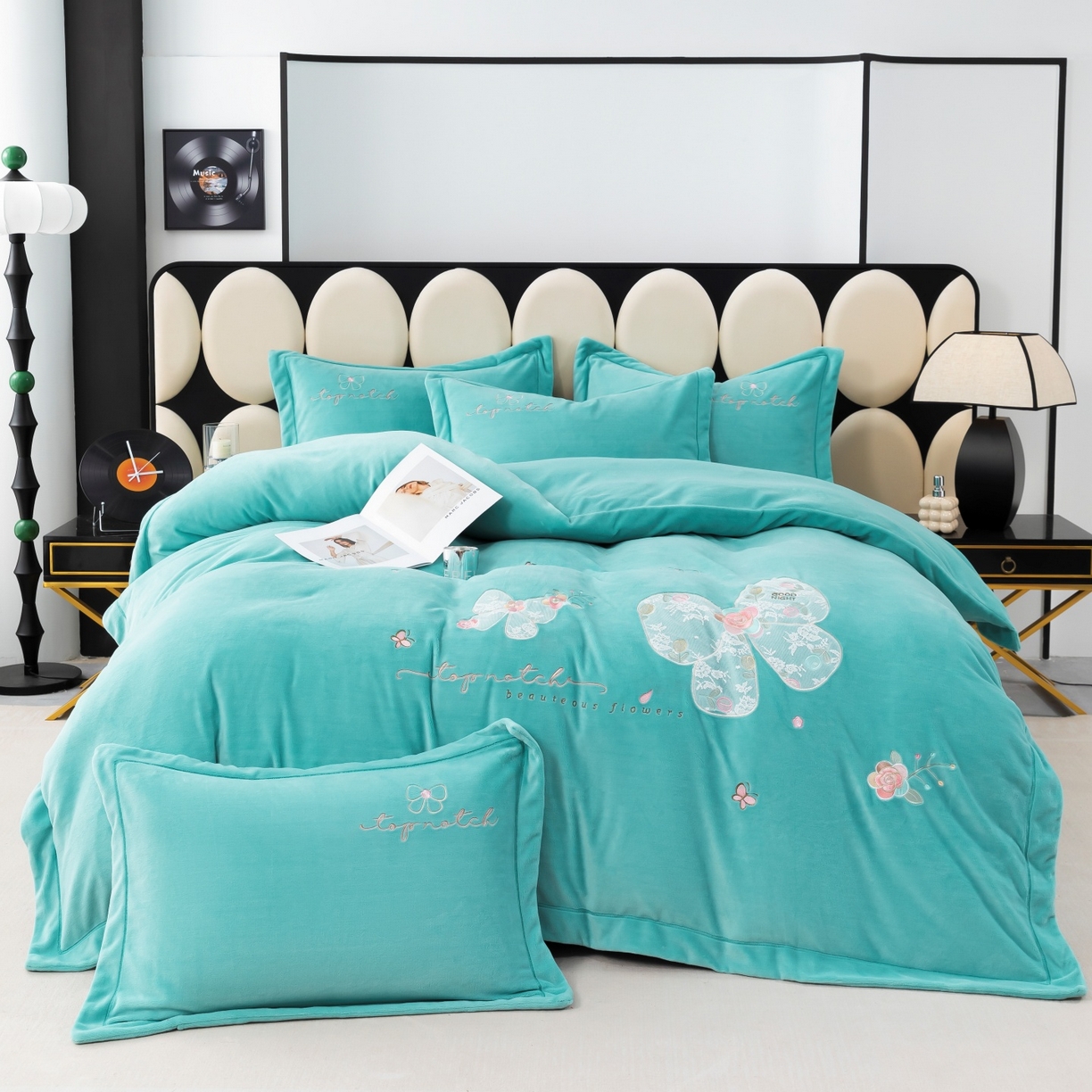 91家纺网 家纺一手货源 找家纺 优姿家纺 2025新款10斤牛奶绒宽边绣花保暖四件套-蝴蝶心语 蝴蝶心语-湖兰