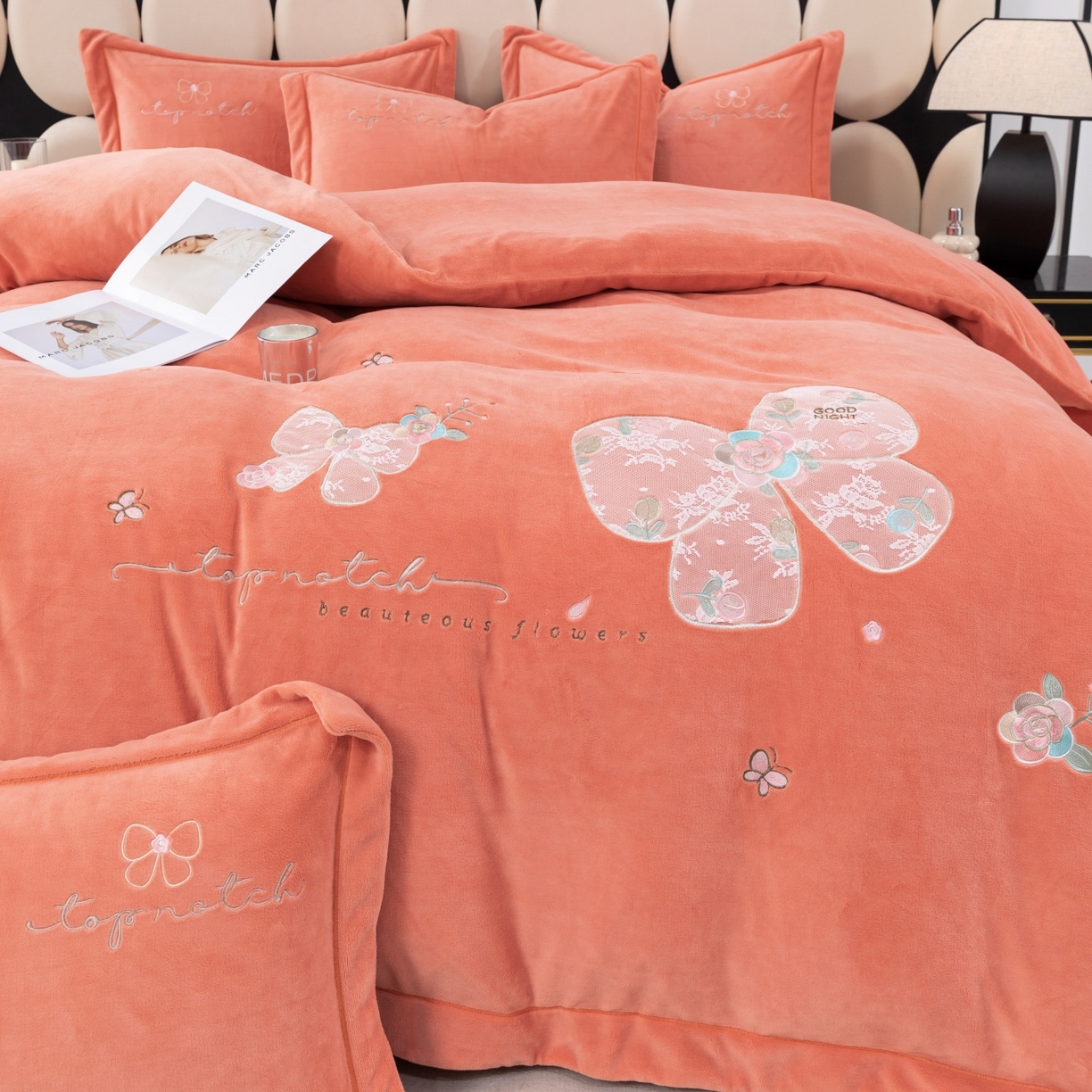 91家纺网 家纺一手货源 找家纺 优姿家纺 2025新款10斤牛奶绒宽边绣花保暖四件套-蝴蝶心语 蝴蝶心语-桔