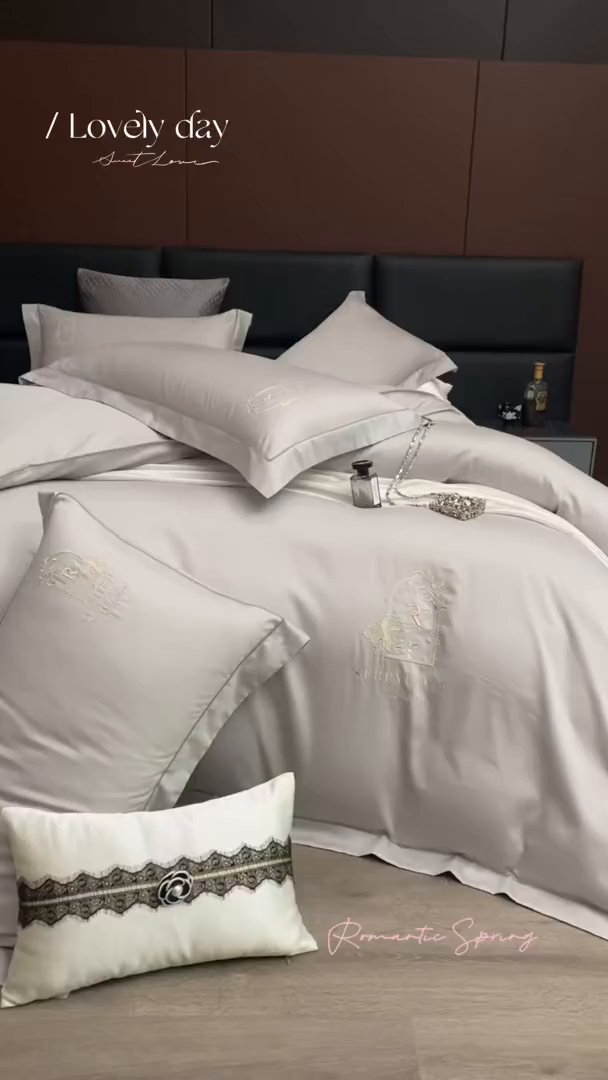 91家纺网 家纺一手货源 找家纺 （总）2025新款60s支贡缎长绒棉刺绣花四件套纯棉全棉100%棉轻奢风四件套