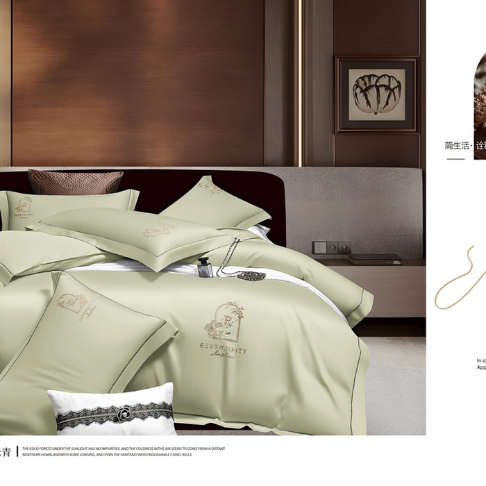 2025新款60s支贡缎长绒棉刺绣花四件套纯棉全棉100%棉轻奢风四件套 艾尚-昧青