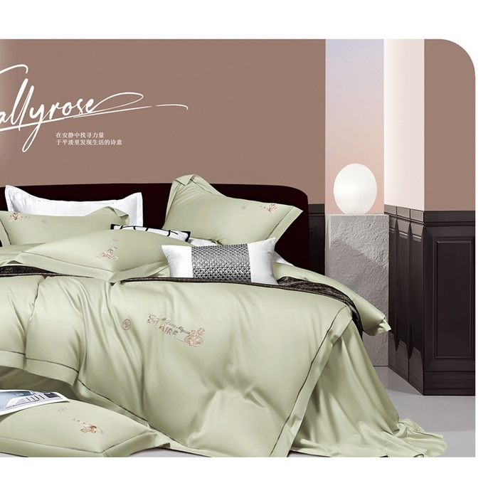 2025新款60s支贡缎长绒棉刺绣花四件套纯棉全棉100%棉轻奢风四件套 米拉-昧青