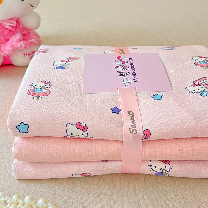 91家纺网 家纺一手货源 找家纺 奈颜 2025新款三丽鸥爆款云感双层纱印花四件套学生宿舍三件套-含防伪吊牌-叠拍图 梦幻KT