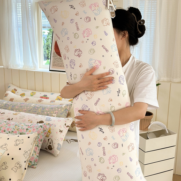 （总）罗亿家纺 2025新款ins韩国卡通水洗棉大抱枕长条靠枕靠垫(小红书同款)