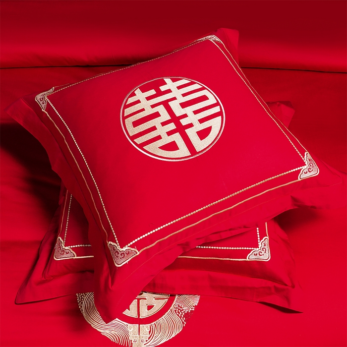 91家纺网 家纺一手货源 找家纺 2025年新款中式亲肤加厚双面磨毛婚庆四件套刺绣多件套 今生有你