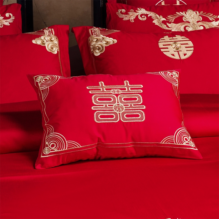 91家纺网 家纺一手货源 找家纺 2025年新款中式亲肤加厚双面磨毛婚庆四件套刺绣多件套 今生有你