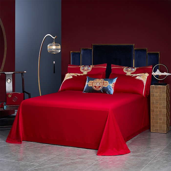 91家纺网 家纺一手货源 找家纺 2025年新款中式亲肤加厚双面磨毛婚庆四件套刺绣多件套 今生有你