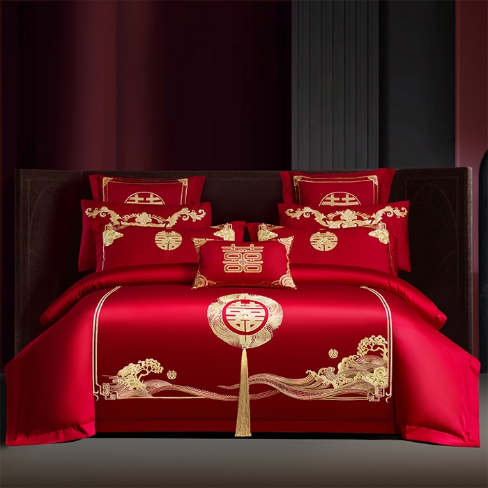 2025年新款中式亲肤加厚双面磨毛婚庆四件套刺绣多件套 今生有你