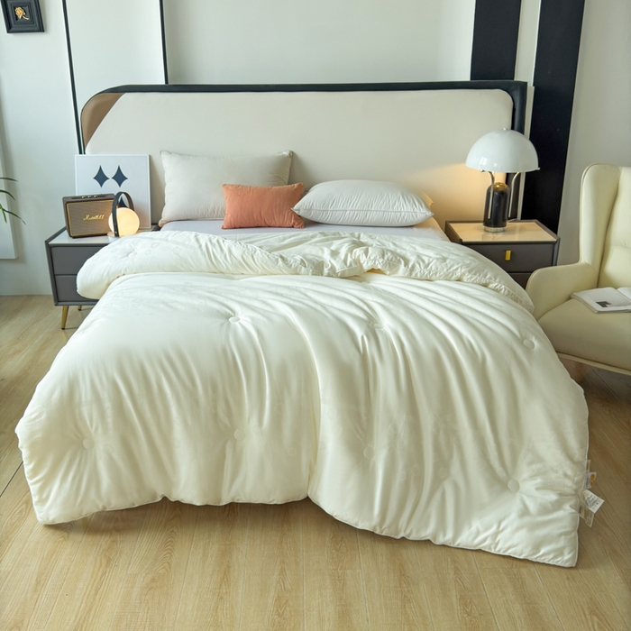 91家纺网 家纺一手货源 找家纺 卡芙芯类馆 2025新款全棉60支玫瑰提花-蚕蛹羊绒被被子被芯 玫瑰-白