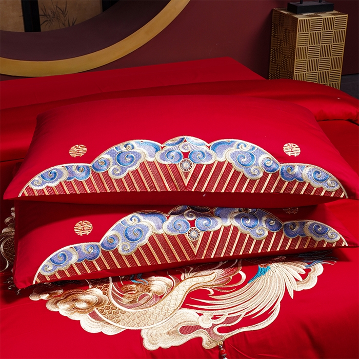 91家纺网 家纺一手货源 找家纺 2025年新款中式亲肤加厚双面磨毛婚庆四件套刺绣多件套 前程似锦