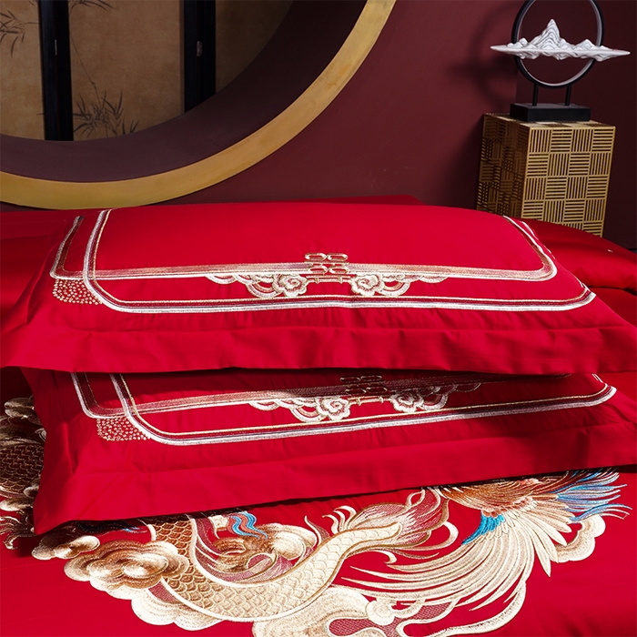 91家纺网 家纺一手货源 找家纺 2025年新款中式亲肤加厚双面磨毛婚庆四件套刺绣多件套 前程似锦