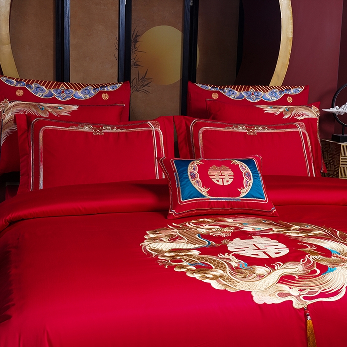 91家纺网 家纺一手货源 找家纺 2025年新款中式亲肤加厚双面磨毛婚庆四件套刺绣多件套 前程似锦