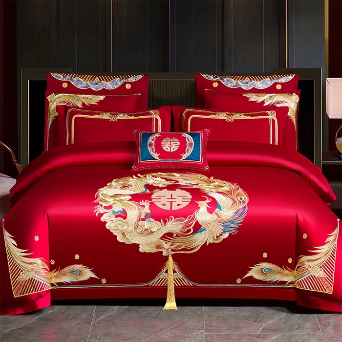 91家纺网 家纺一手货源 找家纺 2025年新款中式亲肤加厚双面磨毛婚庆四件套刺绣多件套 前程似锦