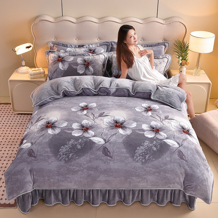 佳一 2025新款高克重8-9斤 印花牛奶绒四件套 春暖花开