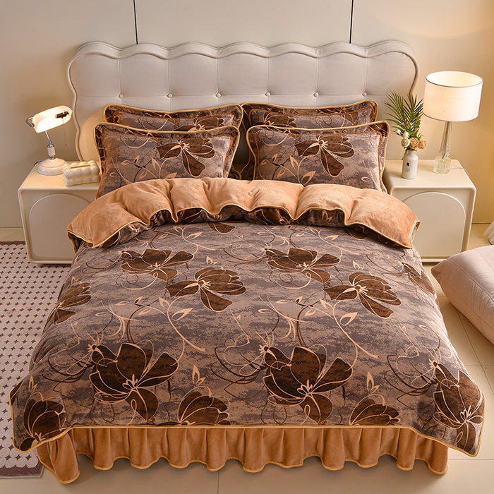 91家纺网 家纺一手货源 找家纺 佳一 2025新款高克重8-9斤 印花牛奶绒四件套 蝶舞