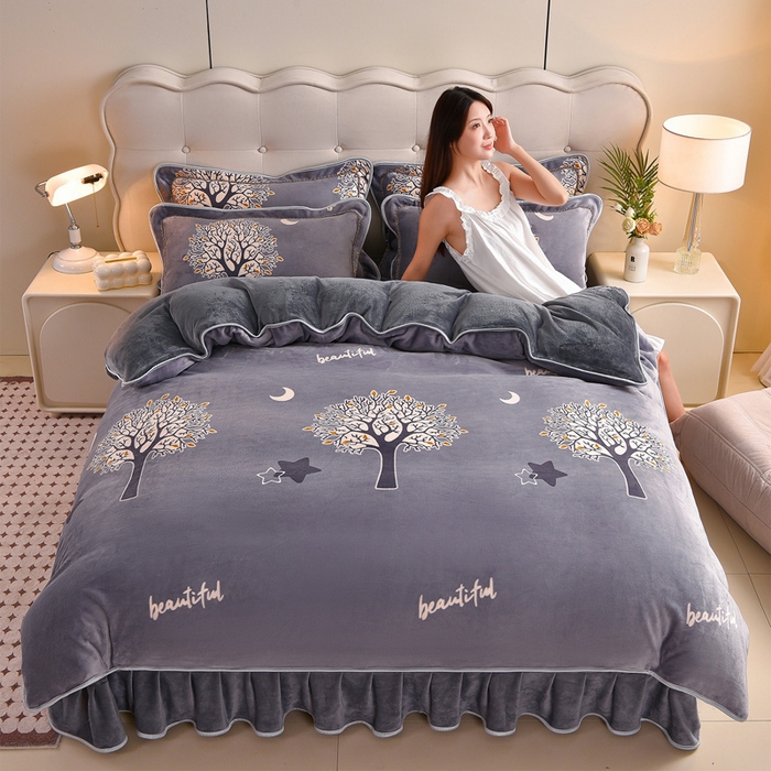 91家纺网 家纺一手货源 找家纺 佳一 2025新款高克重8-9斤 印花牛奶绒四件套 发财树